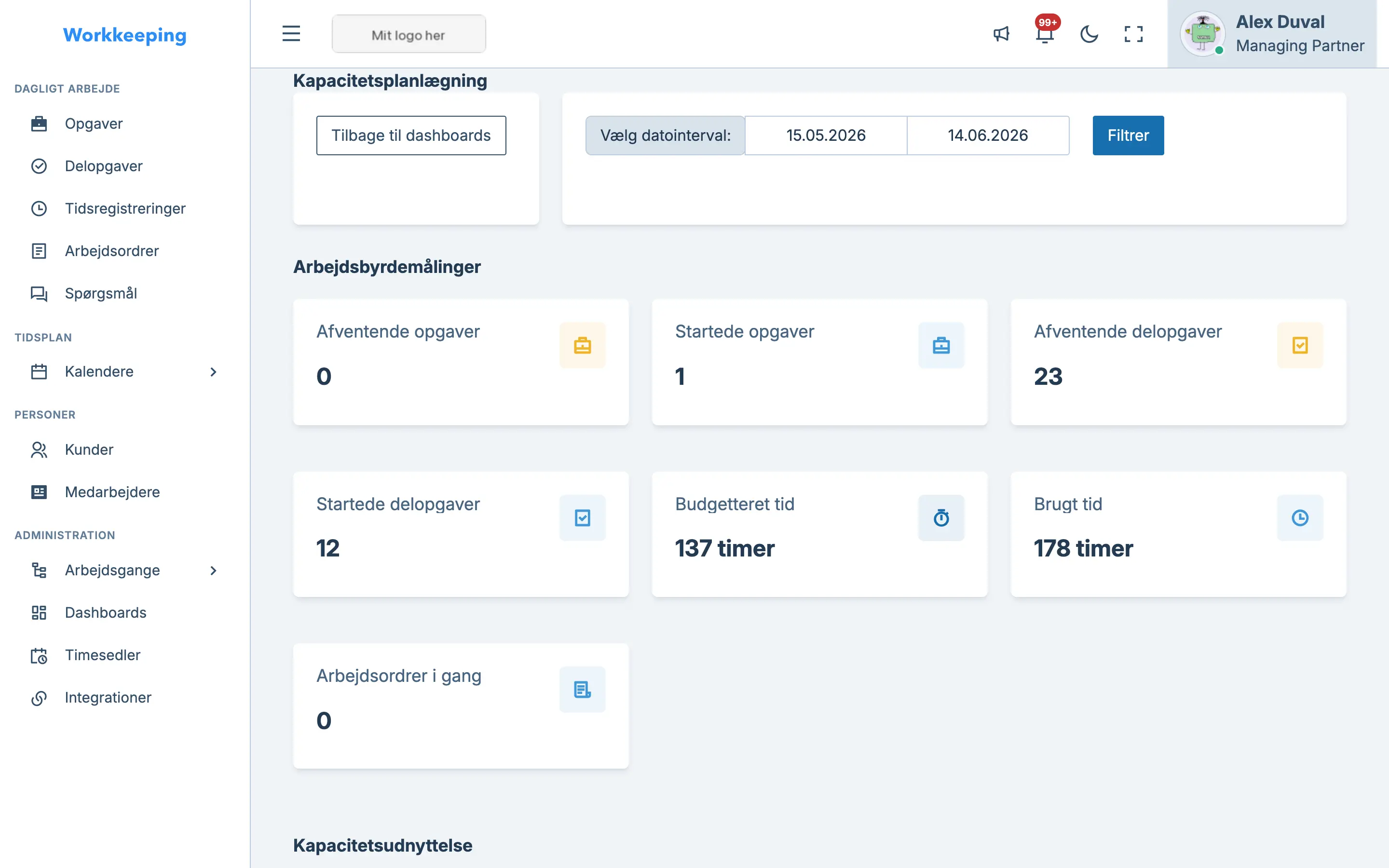 Capacity planning dashboard