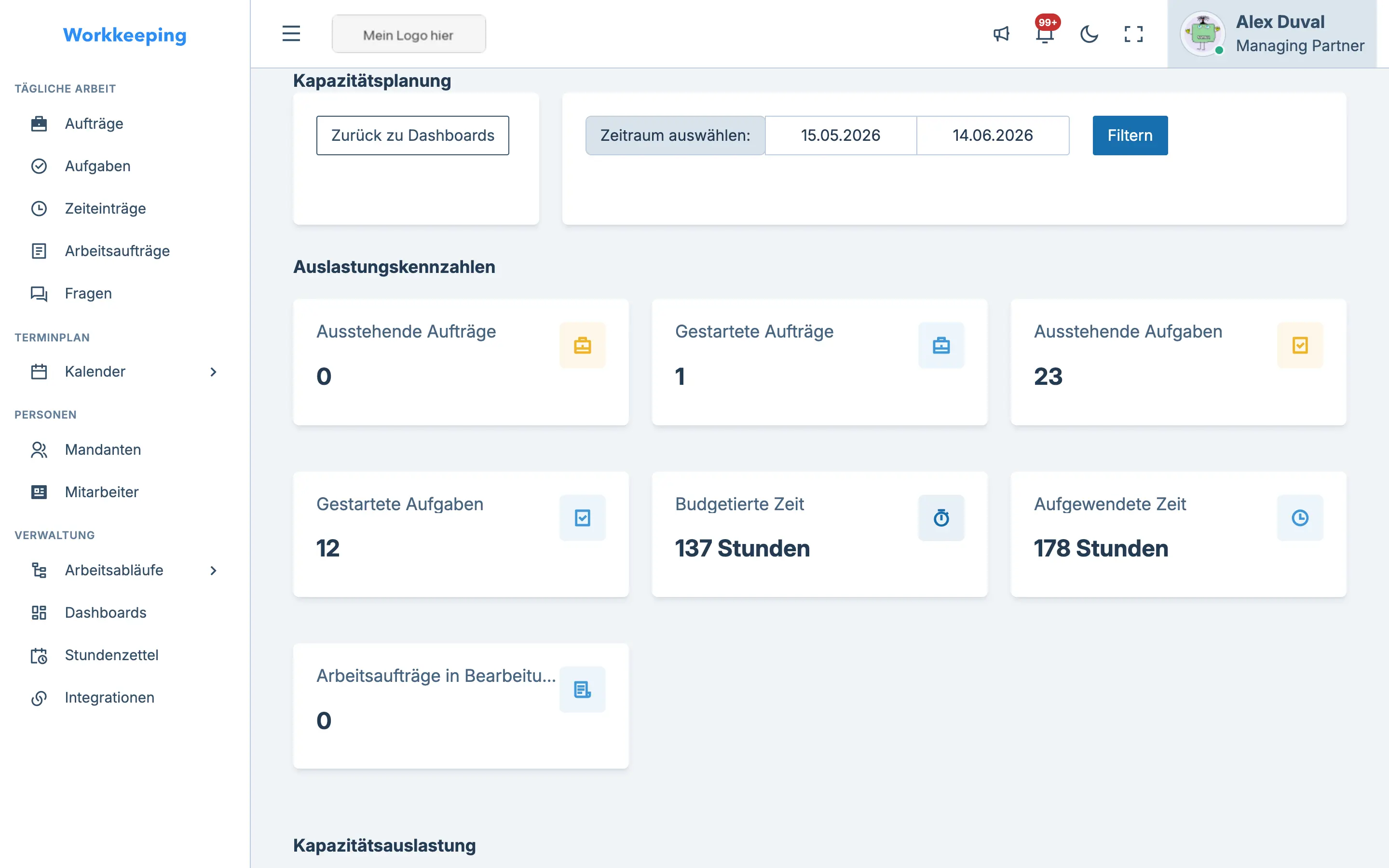 Capacity planning dashboard