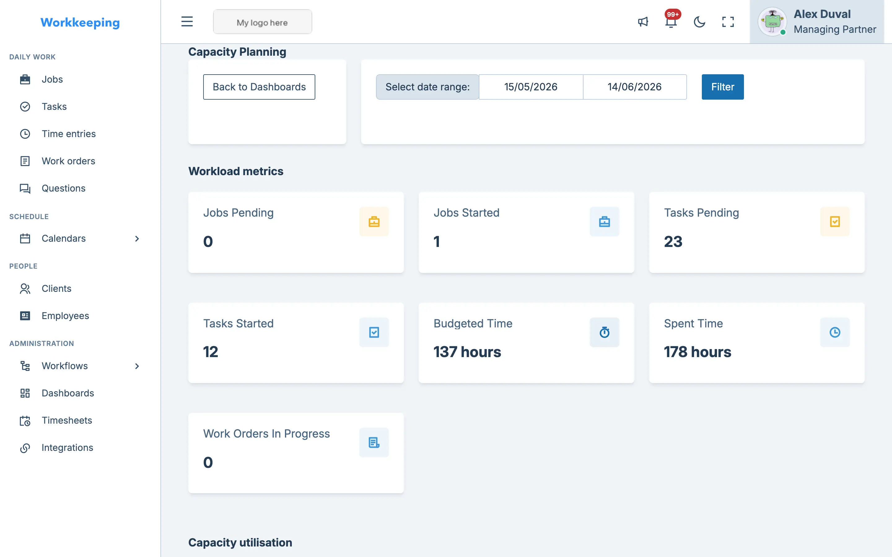 Capacity planning dashboard