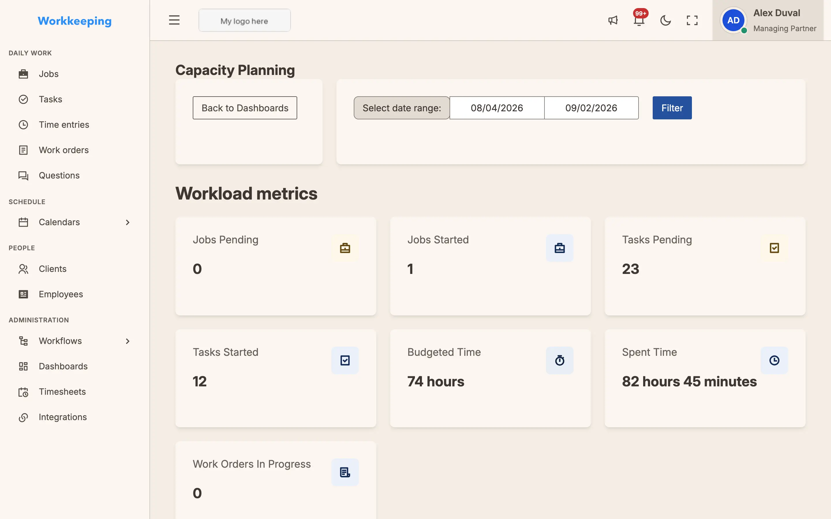 Capacity planning dashboard