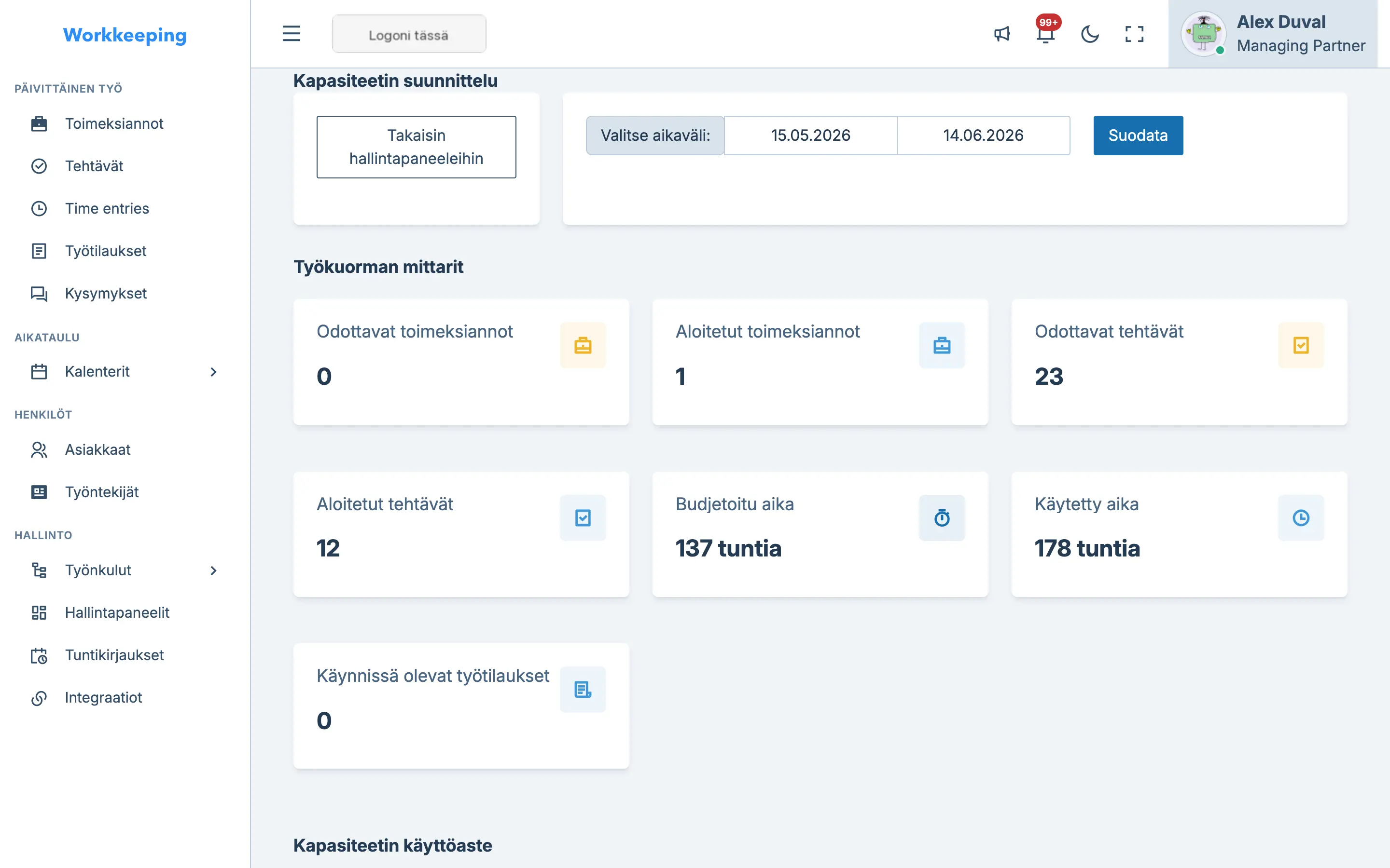 Capacity planning dashboard