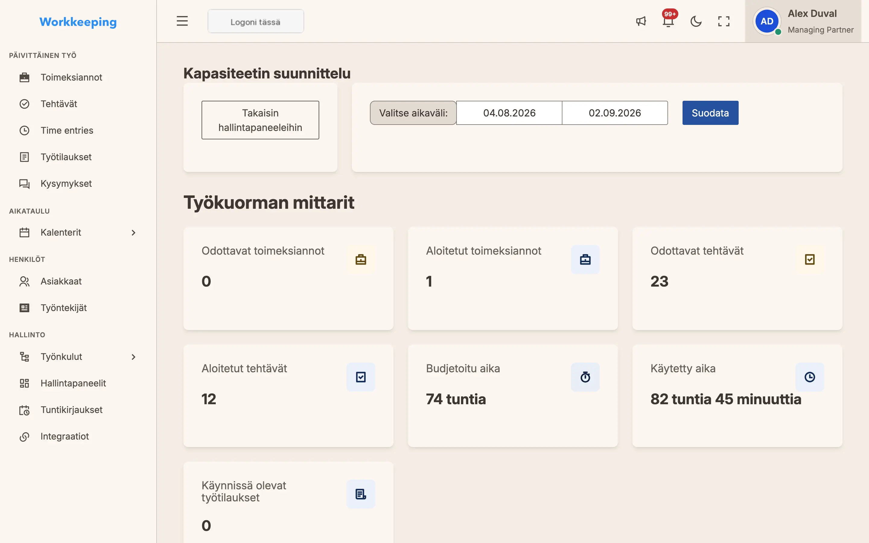 Capacity planning dashboard