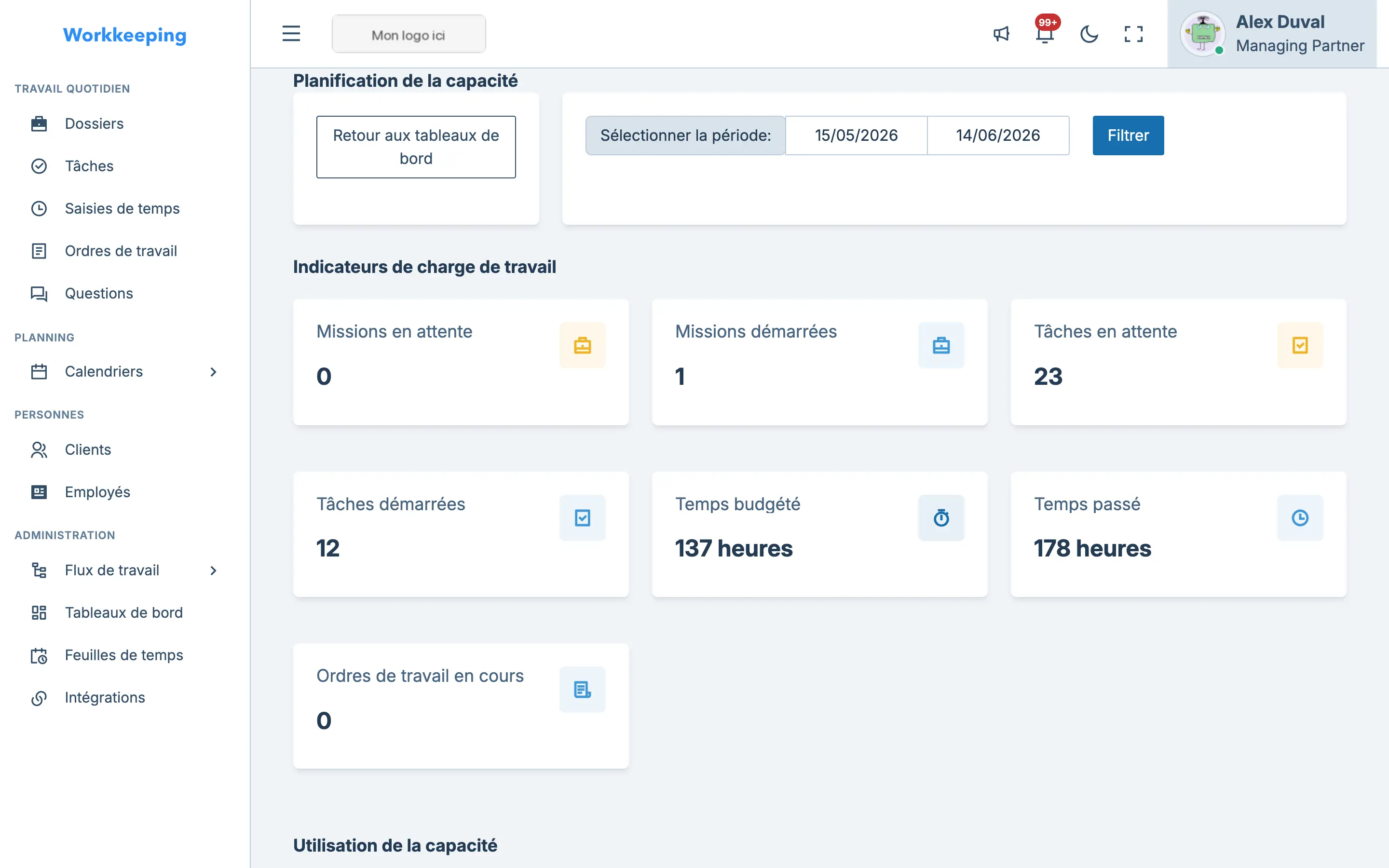 Capacity planning dashboard