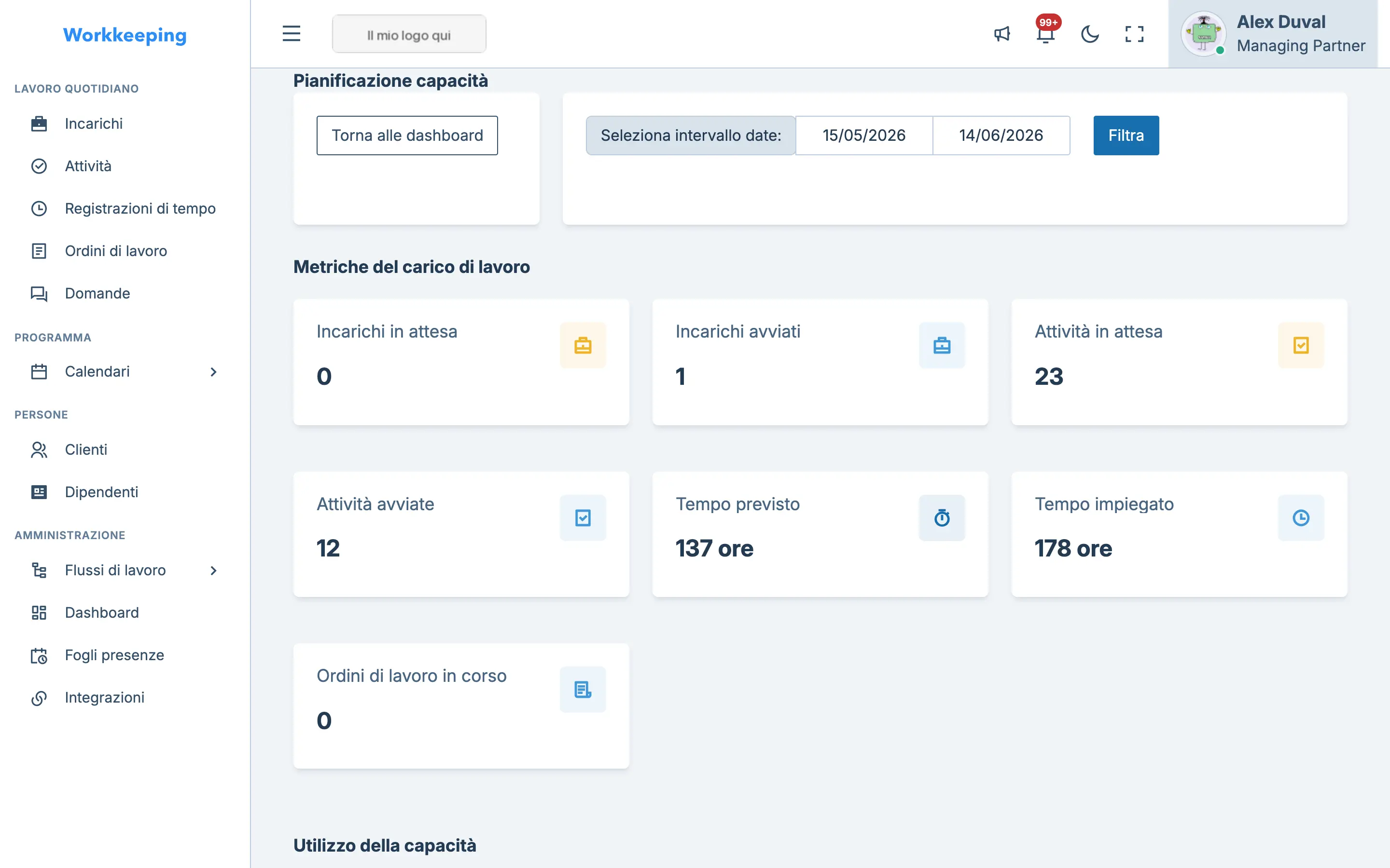 Capacity planning dashboard