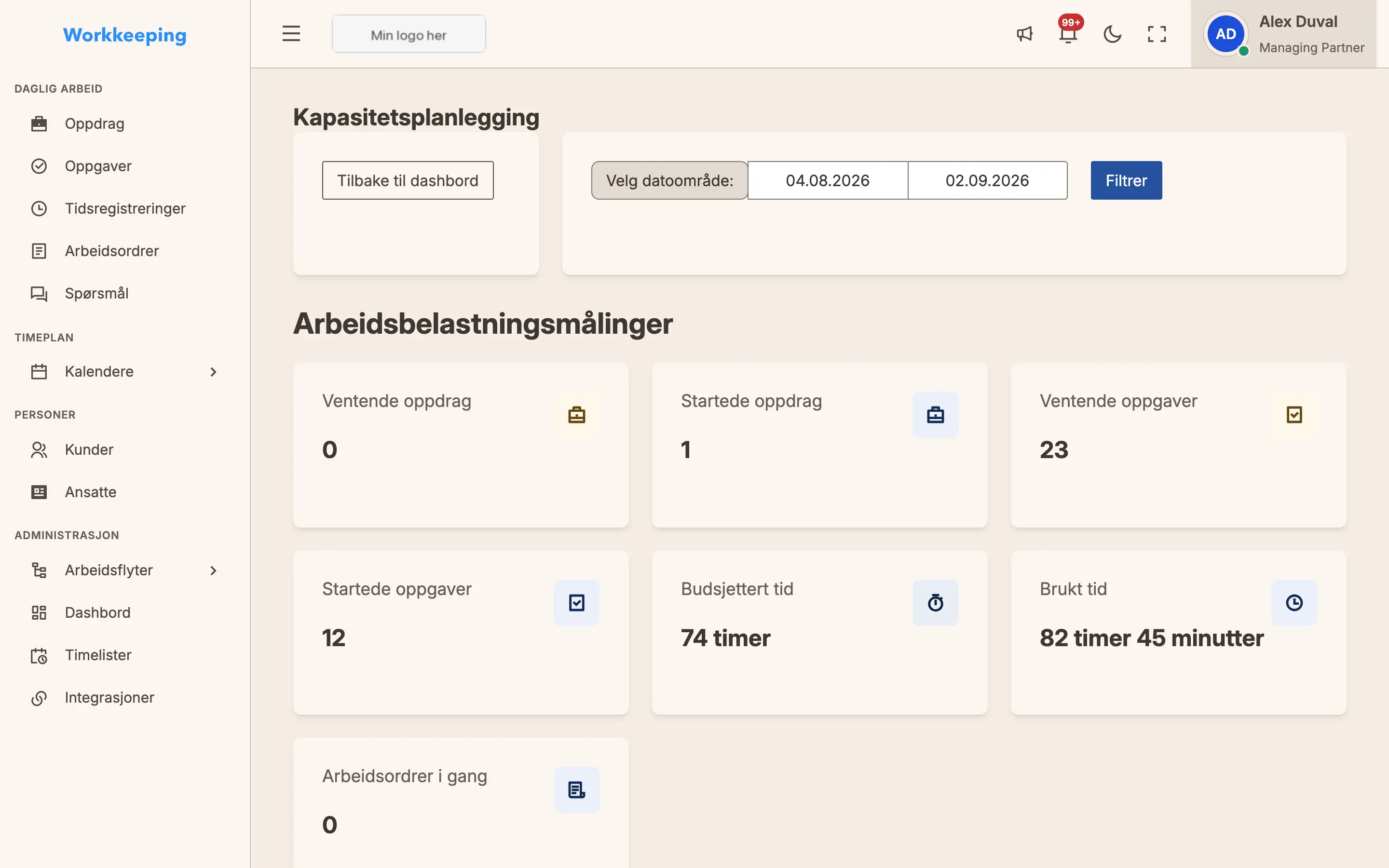 Capacity planning dashboard