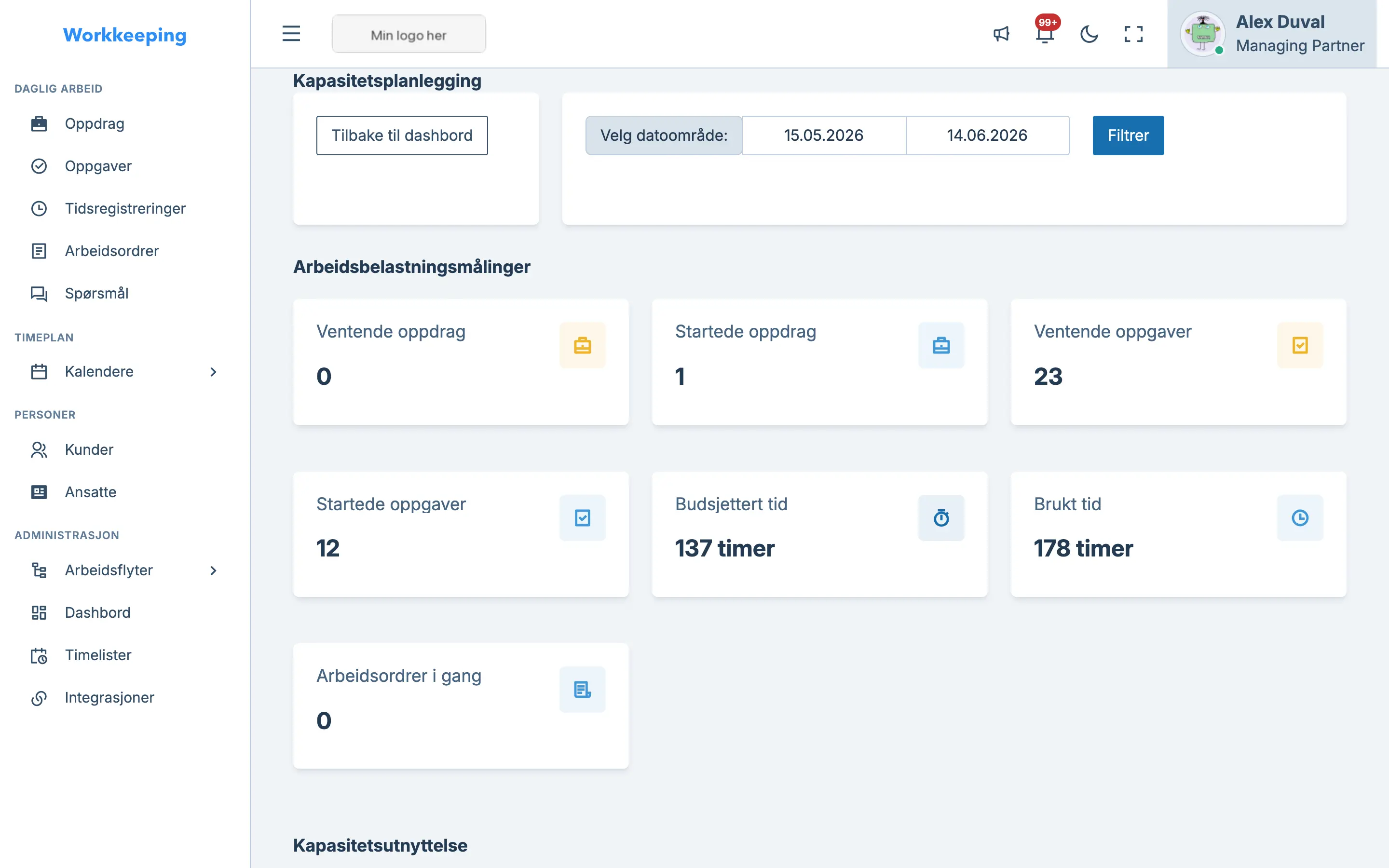 Capacity planning dashboard