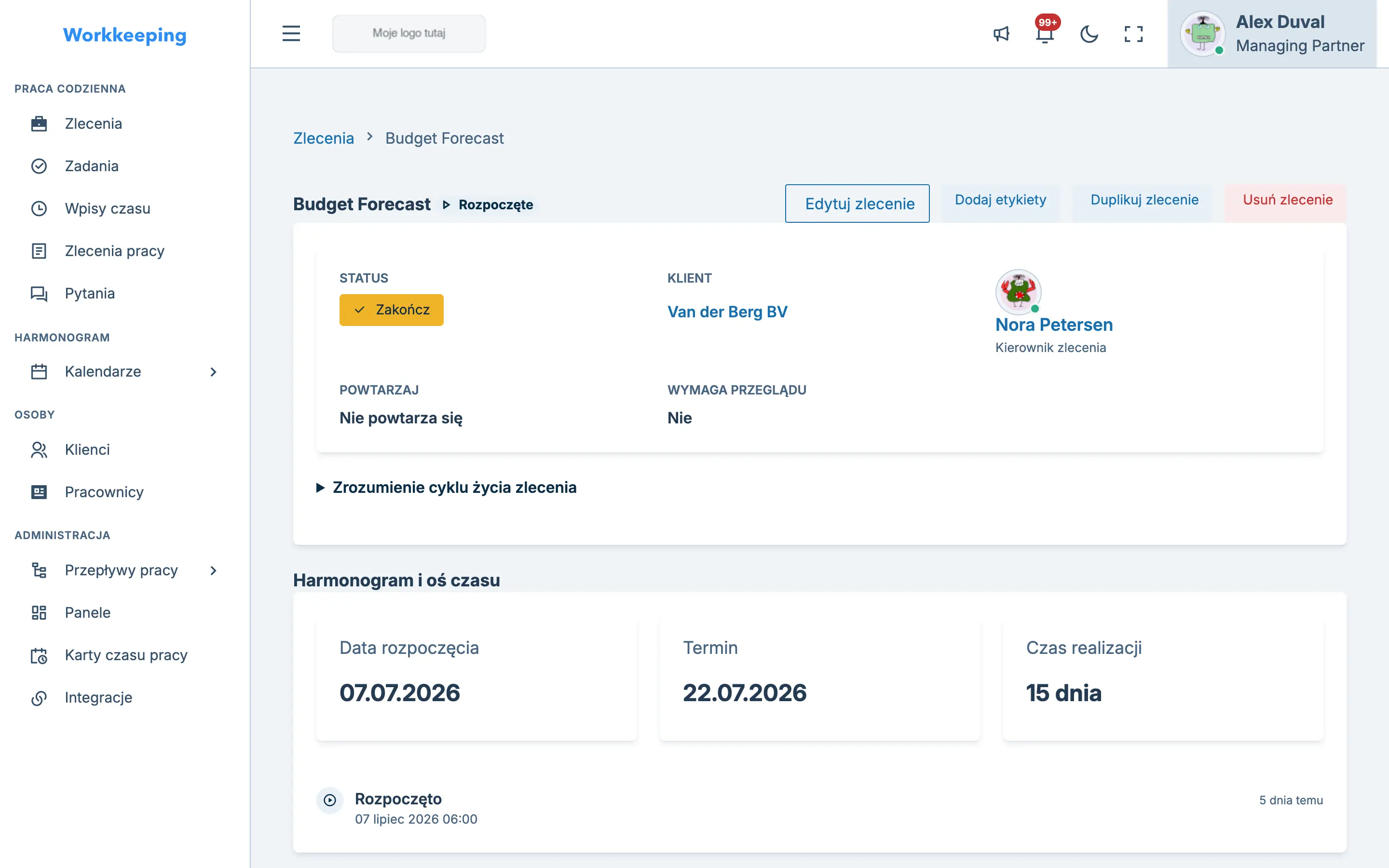 Widok szczegółów zlecenia