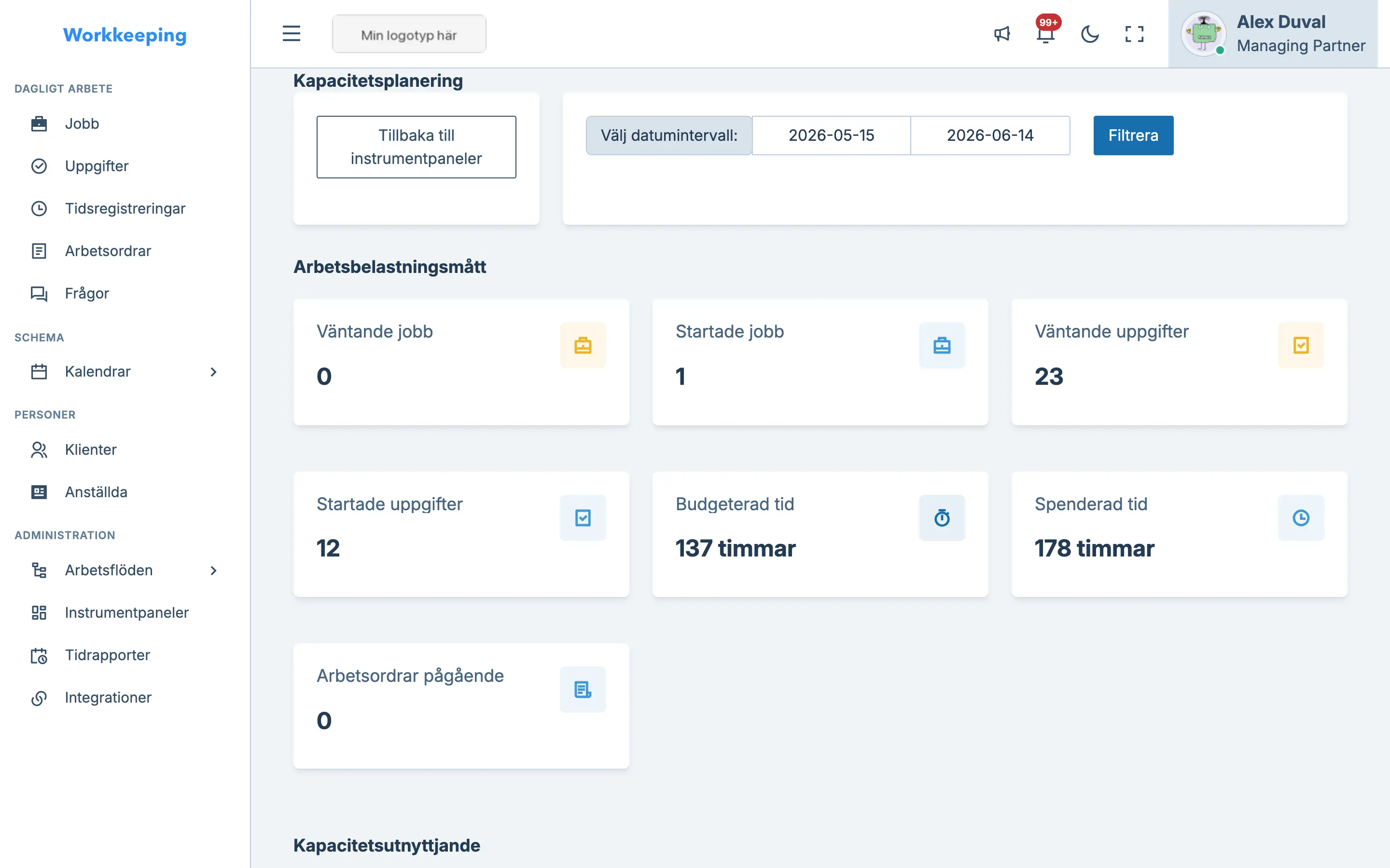 Capacity planning dashboard